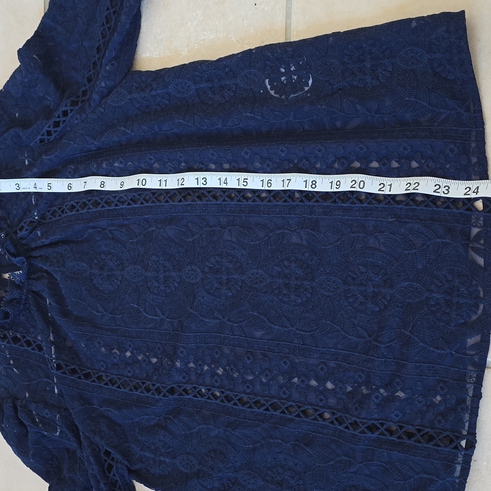 RARE Sezane Navy Lace Long-Sleeve Blouse - Picture 11 of 12